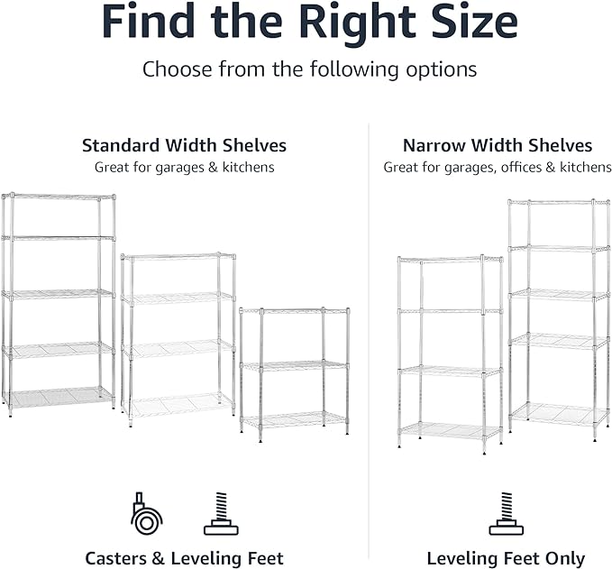 Amazon Basics 3-Shelf Heavy Duty Adjustable Wire Shelving Storage Rack on 2" PP Plastic Wheel Casters, Steel Utility Shelving Unit for Garage and Laundry Room, 23.2" x 13.4" x 32.75", Chrome