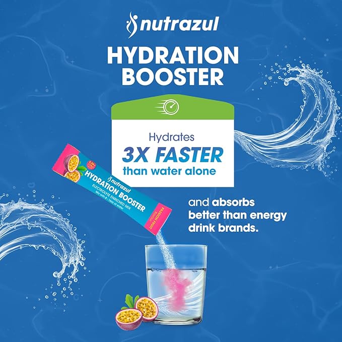 nutrazul Hydration Booster | Supports Rapid Hydration | Electrolyte Enriched Mix | No Artificial Sweeteners | Passion Fruit Flavour| Vegan, Gluten-Free, Non-GMO | 90 Sticks