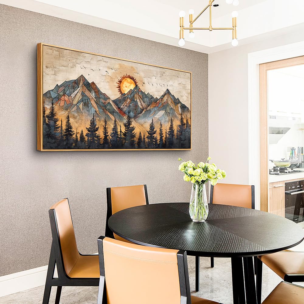 ZUITINGHUA Wood Framed Wall Art For Living Room Canvas Decor For Bedroom Office Decorations Abstract Boho Wall Paintings Mountain Landscape Wall Pictures Modern Home Decor Artwork 20x40 In