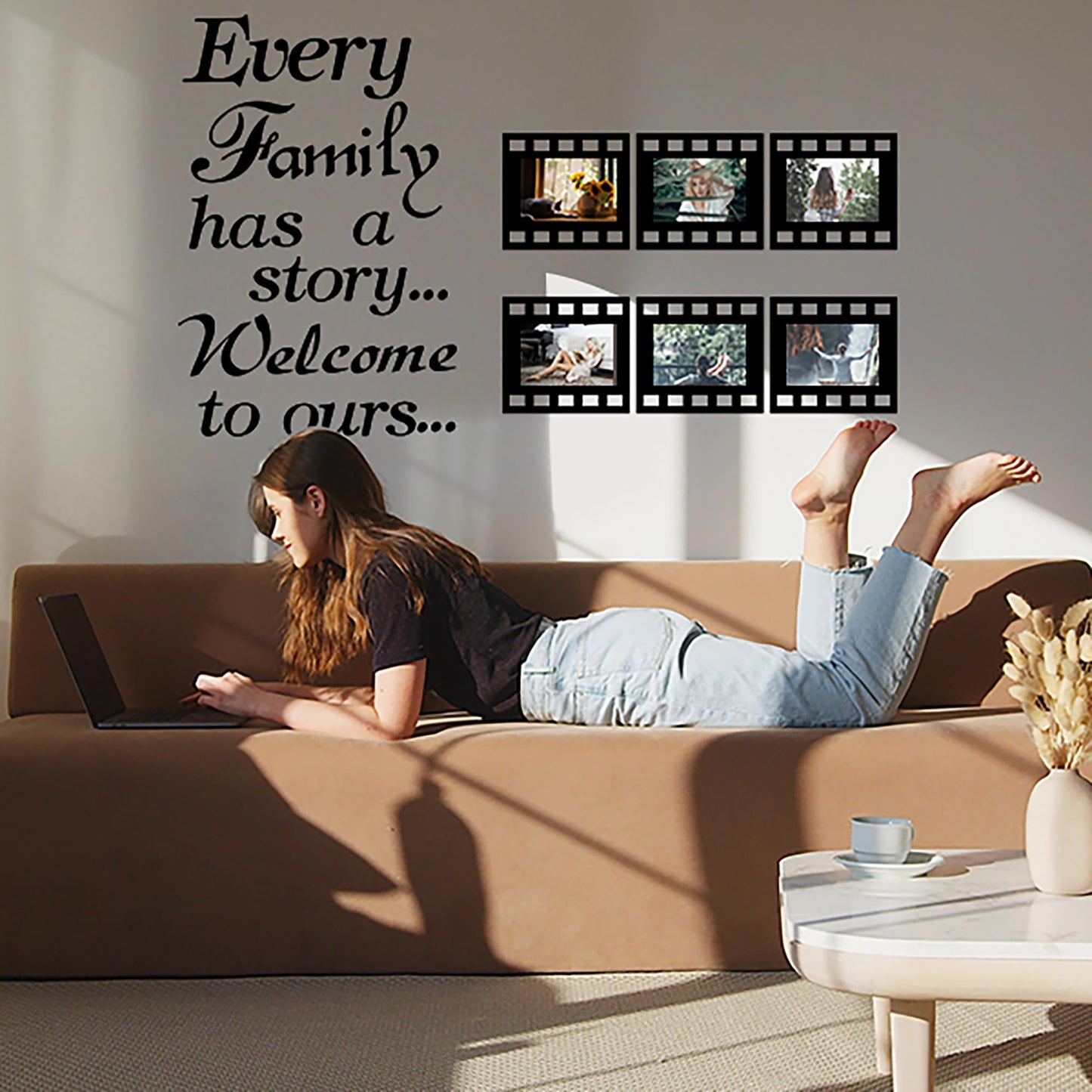 Every Family Has a Story,Family Wall Stickers Decor for Living Room,Contains 6 Pcs 4 x 6 Inch Picture Frame Inspirational Wall Decals Quotes