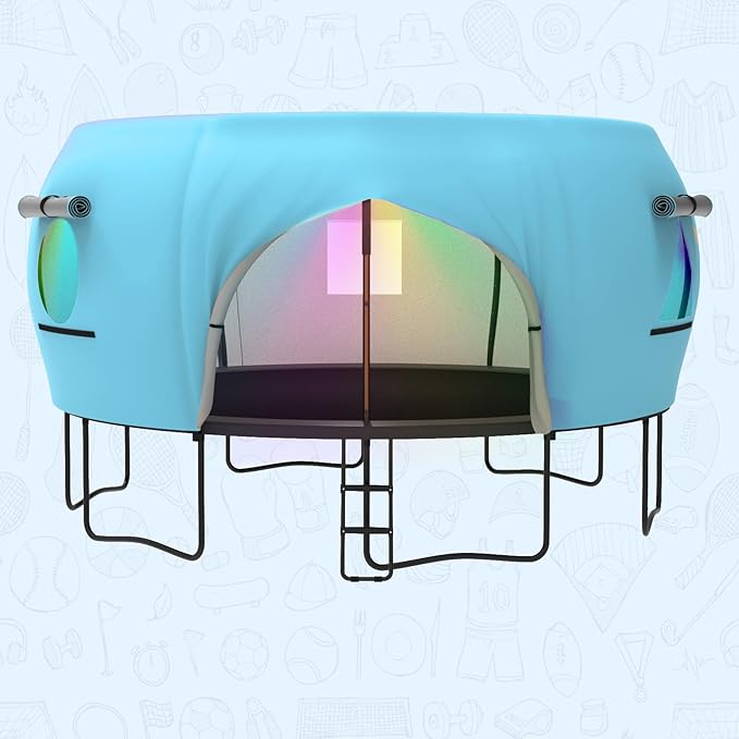 Gardenature 10FT/12FT/14FT Trampoline Tent(Tent Only), Fit Round Trampolines, Shade Cover with LED Light, Outdoor Trampolien Accessories, Anti-Tear