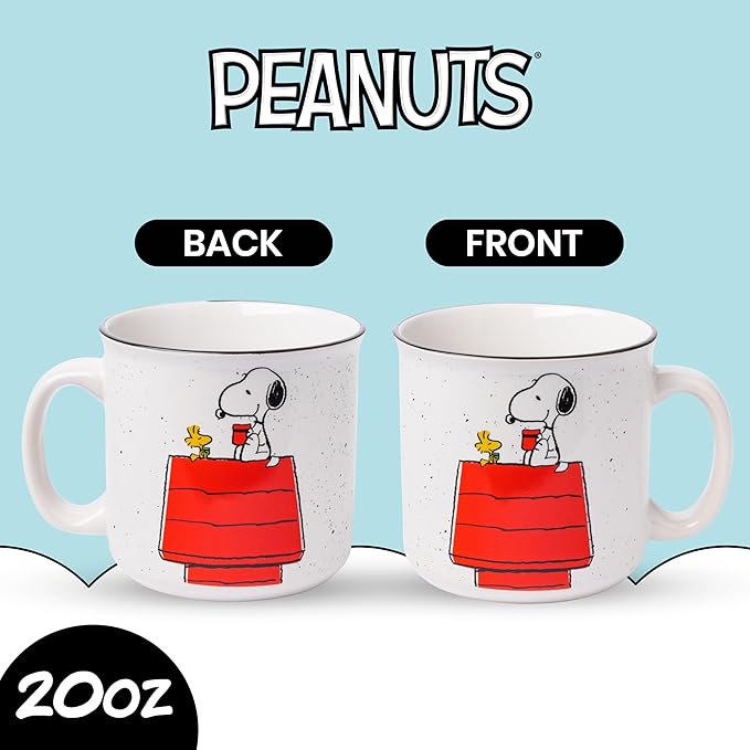Silver Buffalo Peanuts Snoopy and Woodstock Get Cozy Ceramic Camper Mug, 20 Ounces