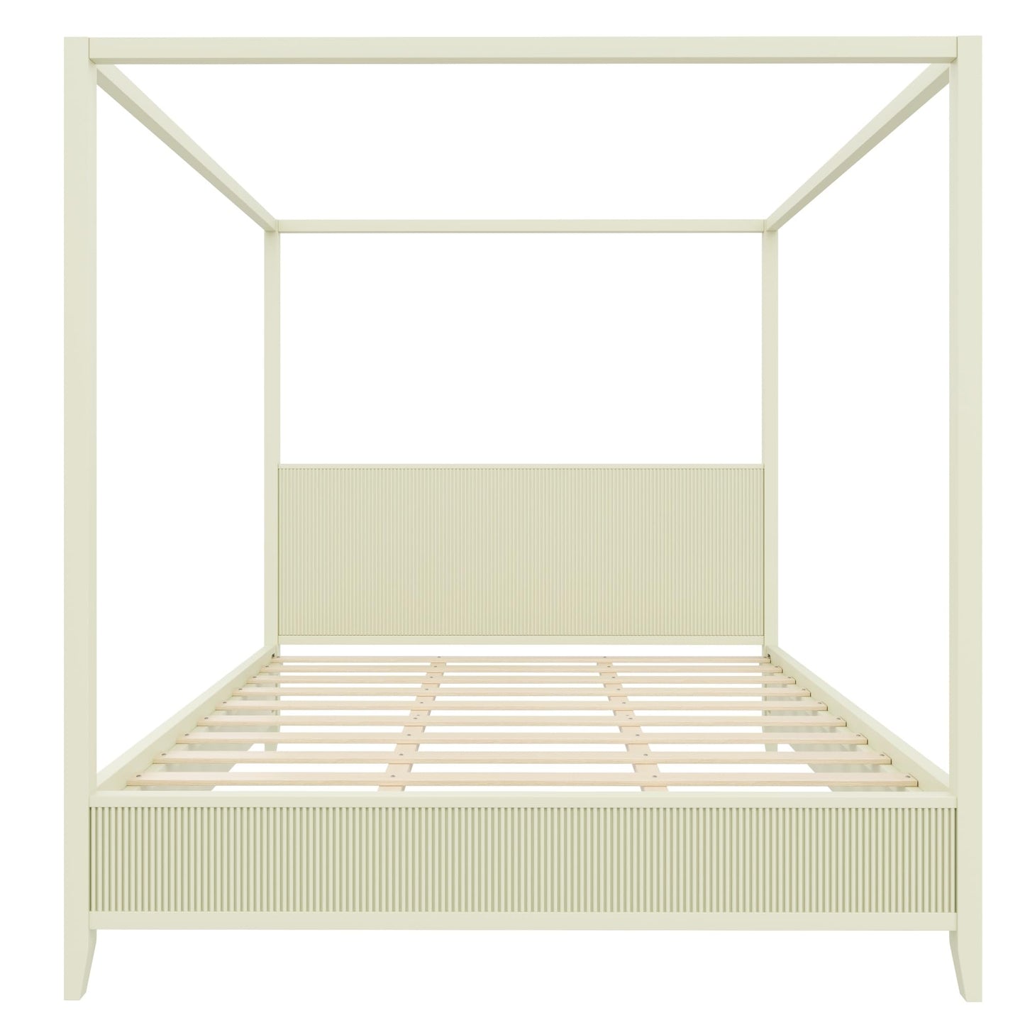 Merax Modern Luxury King Size Wooden Canopy Bed Frame with Headboard, Slats Support, Wood 4 Poster Bed Frame, No Box Spring Needed, Contemporary Bedroom Furniture, Beige