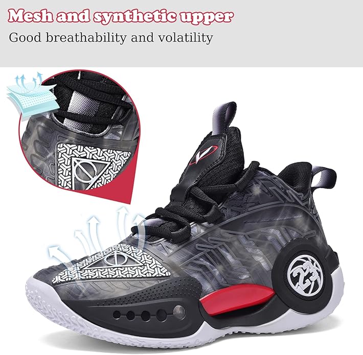 JMFCHI Kids Basketball Shoes High-top Sports Shoes Sneakers Durable Lace-up Non-Slip Running Shoes Secure for Little Kids Big Kids and Boys Girls