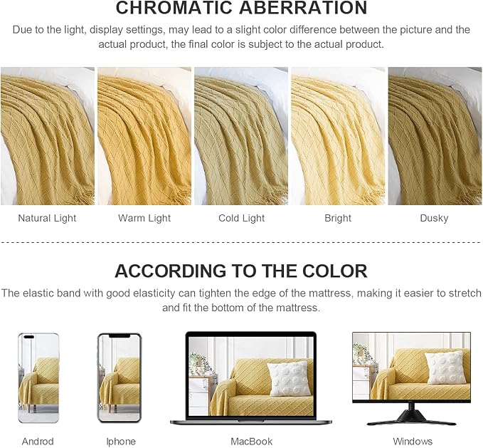 BOURINA Mustard Throw Blanket 50 x90 Inches Throw Textured Solid Soft Sofa Throw Bed Runner Couch Cover Knitted Decorative Blanket Bed Runner