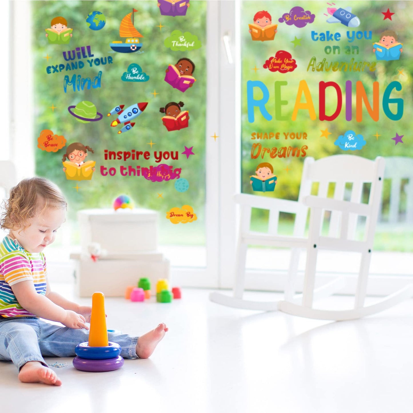 Leinuosen Kids Wall Decals Classroom Colorful Inspirational Decals Daycare Playroom Wall Decor Motivational Positive Saying Sticker(Reading)