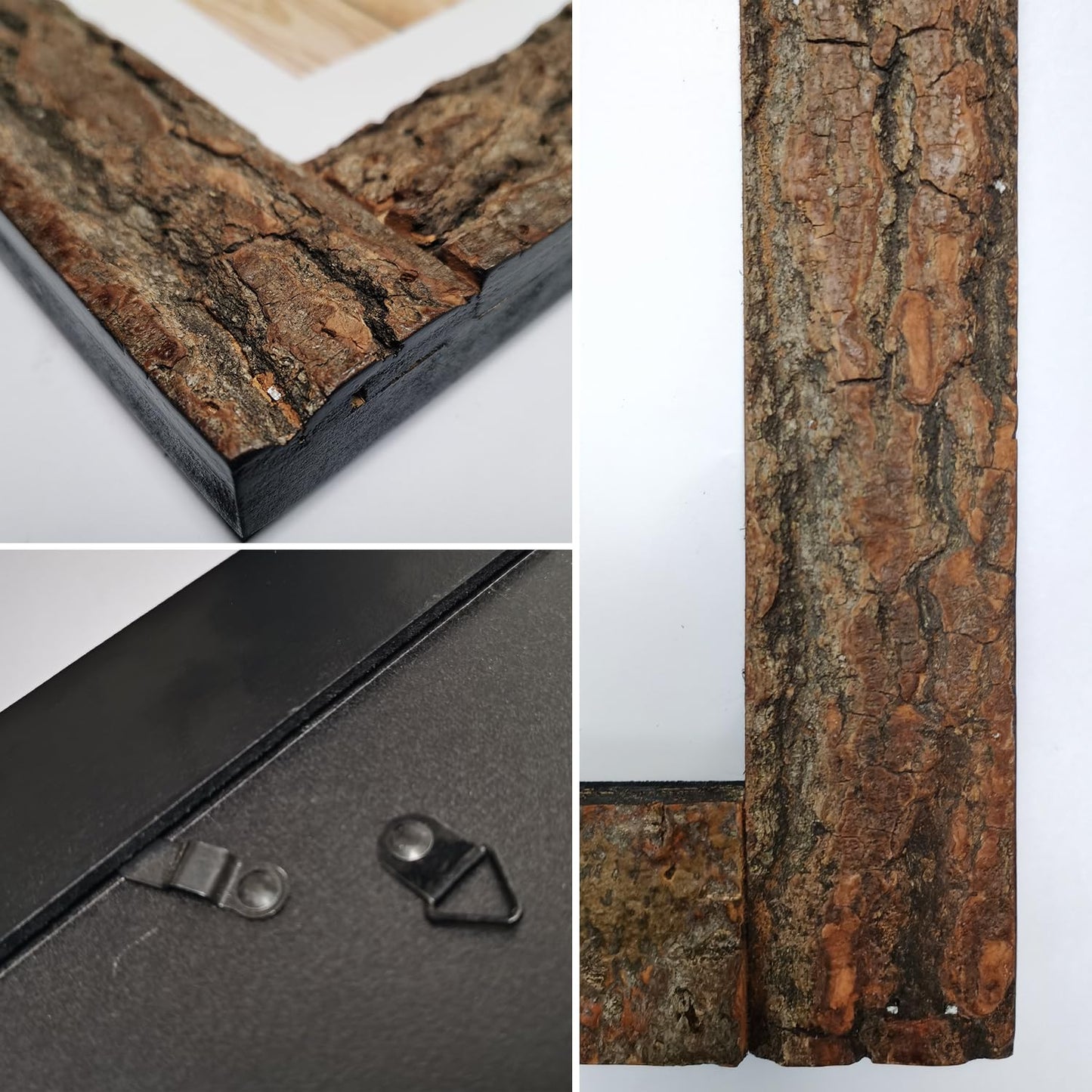 IKEREE 5x7 Rustic Picture Frames with Real Bark, Made of Natural Wood and Real Glass, Display Pictures for Tabletop or Wall Mounting.