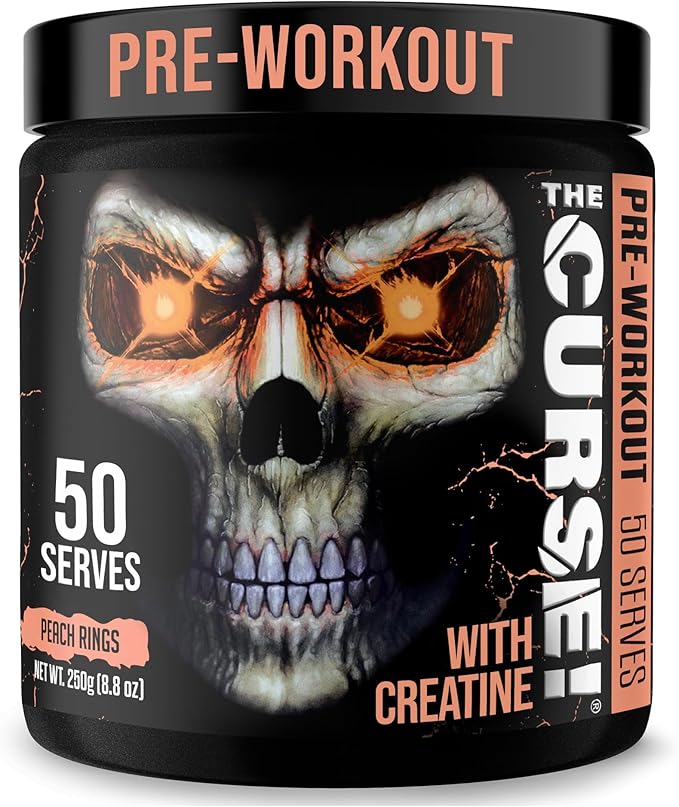 JNX SPORTS The Curse! Pre Workout Powder for Men & Women, Caffeine, Beta-Alanine, Creatine, L-Citrulline, 50 Servings, Peach Rings Flavor ??Boost Energy, Strength & Focus