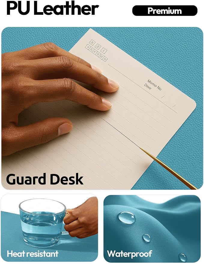 YSAGi Leather Desk Pad Protector, Office Desk Mat, Large Mouse Pad, Non-Slip PU Leather Desk Blotter, Laptop Desk Pad, Waterproof Desk Writing Pad for Office and Home (Turquoise, 23.6" x 13.8")