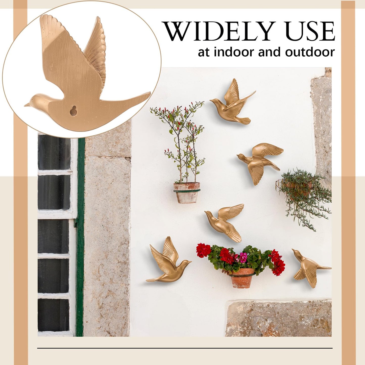Kathfly 5 Pcs Bird Wall Decor, Resin Gold Bird 3D Wall Art, Flying Swallow Designs with Antique Patina Metal Look Resin Sculpture, Includes Mounting Hardware for Living Room & Bedroom
