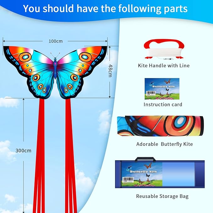 Xida Butterfly Kite for Kids & Adults, Easy to Fly, Ages 4-8, Large Kite with 300ft Handle, Perfect for Beach Trips