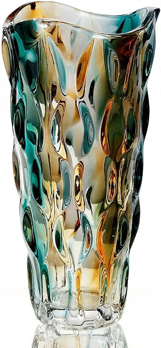 CEMABT 9.5inch 3.4 lb Glass Vases for Flowers Unbreakable Thickened Morden vase for Tables Centerpieces,Colorful,Vintage and Clear Rose Large Flower vases for Bouquet Unique Gifts（Gold Blue）