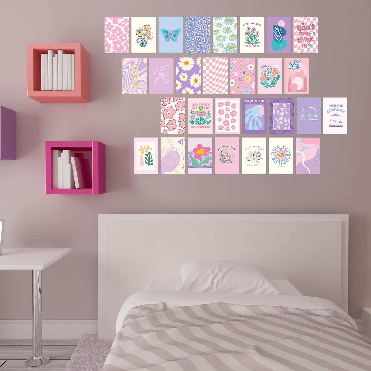 Teling 60 Pcs Wall Collage Kit Danish Pastel Poster Wall Decor Aesthetic Art Preppy Room Decor Aesthetic Pictures for Women Girl Bedroom Teen Dorm ornament, 4 x 6 Inch(Pink)