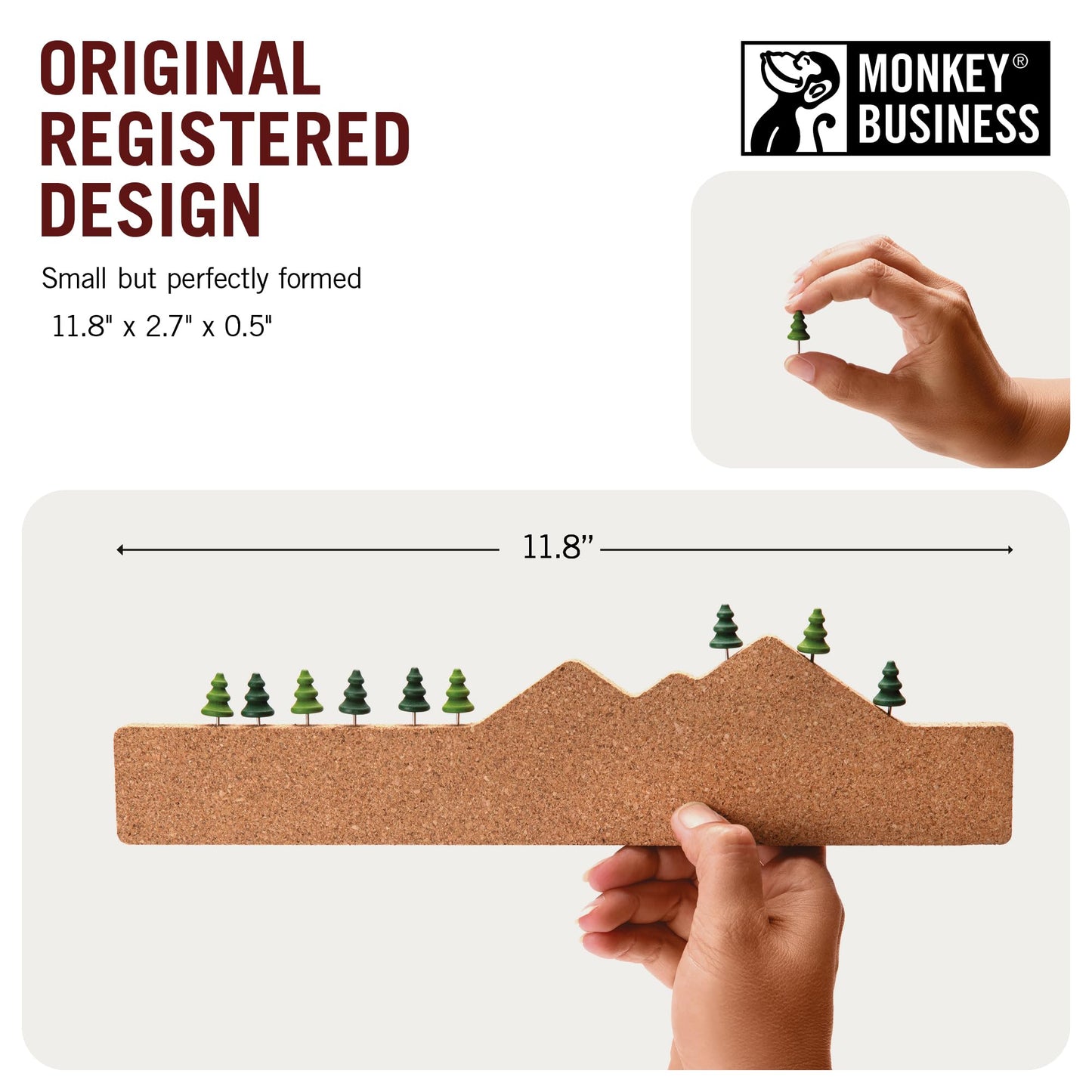 Monkey Business Memo Mountain Cork Board Strip - Corkboard Pin Board with Mountain Scene Pushpins, Office Accessories, Cute Cork Boards for Walls