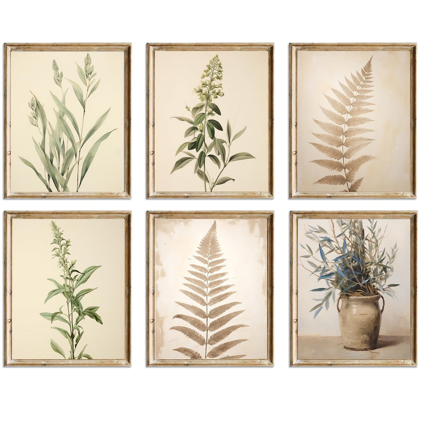WINDVALE Botanical Wall Art Prints,Tropical Plants Leaves Prints,Rustic Neutral Floral Poster Retro Wildflower Wall Art Decor for Living Room Bedroom Bathroom Office 8x10 Unframed
