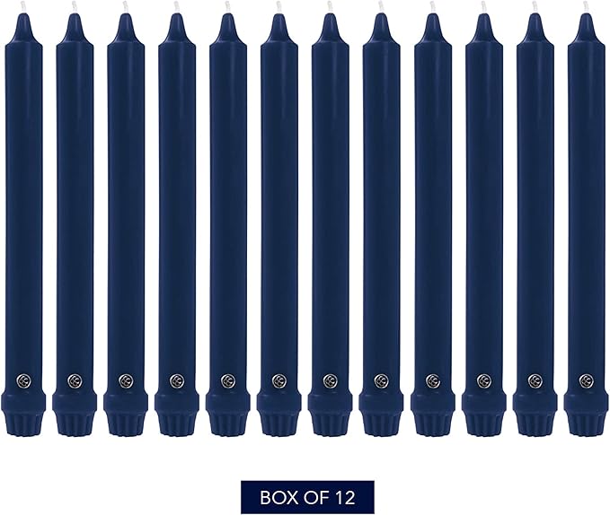 Colonial Candle Unscented Taper Candle, Classic Collection, Indigo, 12 In, Pack of 12 - Up to 10 Hours Burn