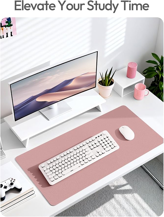 YSAGi Leather Desk Protector, Office Mat, Large Mouse Mat, Non-Slip PU Leather Blotter, Laptop Desk, Waterproof Writing Pad for Office and Home (Pale Mauve, 35.4" x 17")