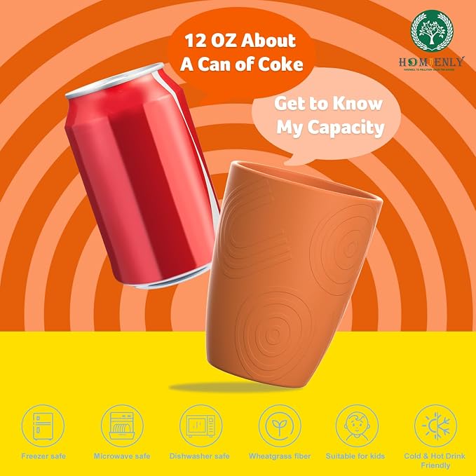 Homienly 8-Pack Plastic Cups Alternative, Reusable Drinking Cup Set 12 OZ, Unbreakable Wheat Straw Cups for Kitchen, Outdoor, RV, Dishwasher Safe Water Tumblers for Milk, Smoothies, Juice(Orange)
