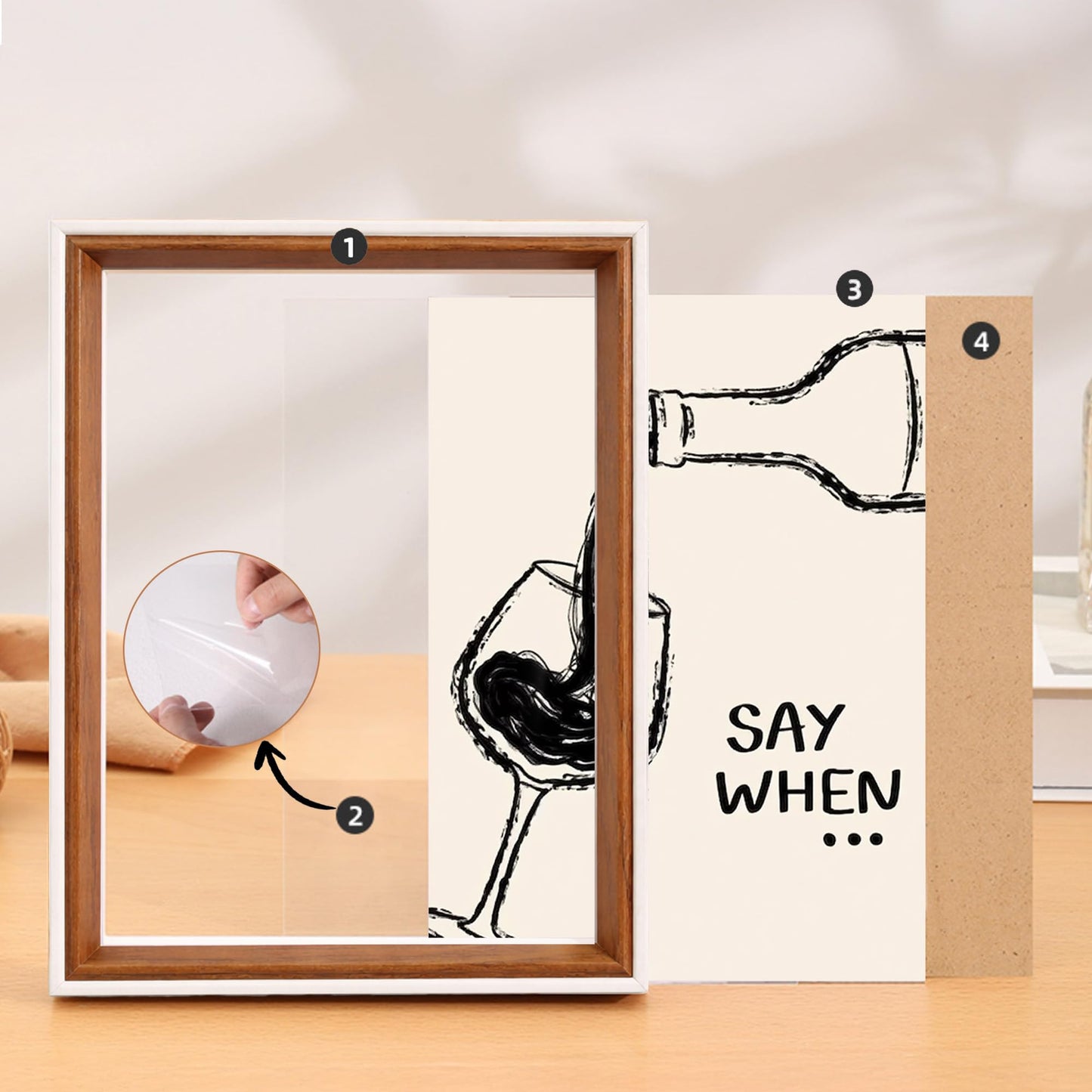 Say When Wine Framed Wall Art and Poster - Funky Minimalist Aesthetic Painting Pictures Wall Art for Bar Kitchen Dinning Room, Unique Funky House Warming Gifts New Apartment Idea603