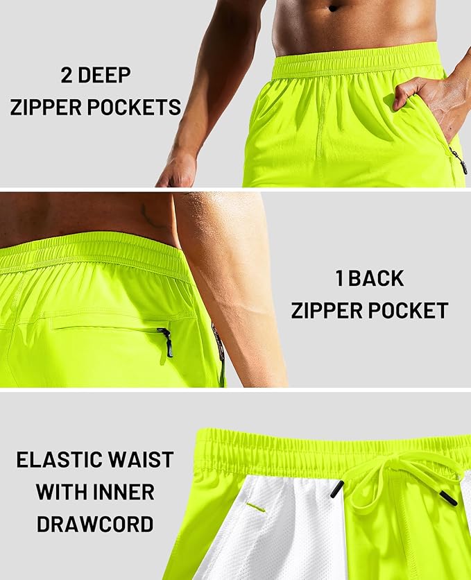 MIER Men's Quick Dry Running Shorts with Zipper Pocket, Elastic Waist Athletic Workout Exercise Fitness Shorts, 7 Inch