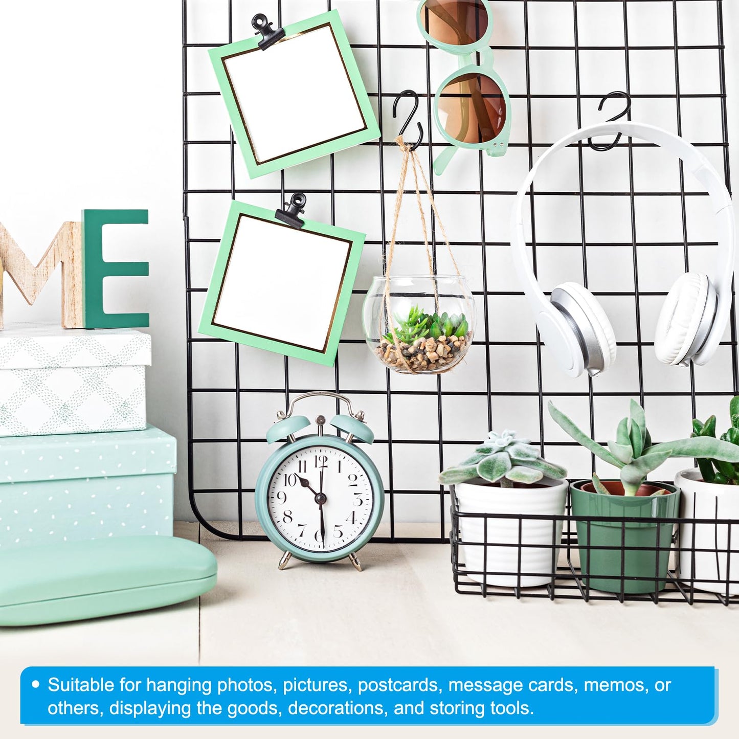PATIKIL 10x10 Inch Wall Grid Panel, 4 Pcs Metal Wire Photo Wall Decorative Grid for Photo Display Hanging Picture Memo Home Decorations, Black