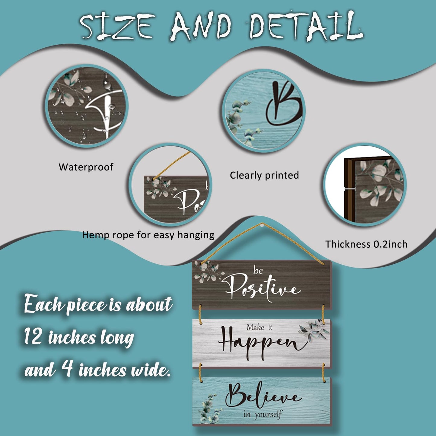 FENCORDAR 3 Pcs Office Wall Decor Inspirational Rustic Motivational Plaques With Sayings Wooden Farmhouse Positive Hangings for Home Bathroom Bedroom Kitchen(Fresh 12x4inch)