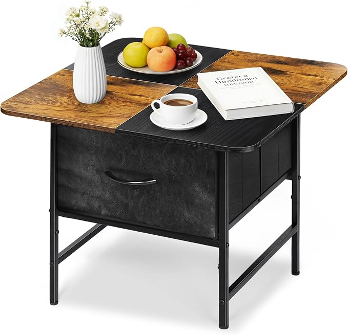 Coffee Tables for Living Room,Modern Small Coffee Table with 2 Large Storage Drawers,Wooden Square Center Table for Small Space,Apartment,Dorm,Home Office,Black Brown