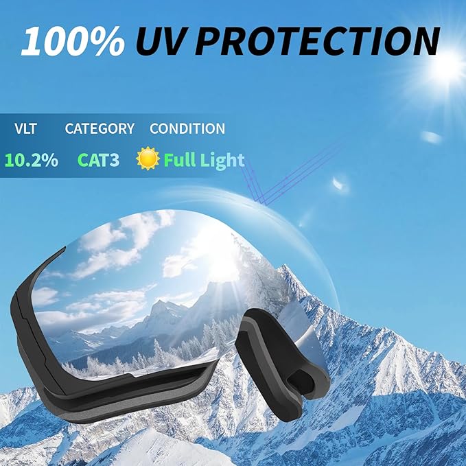 Ski Goggles for Men Women Adult & Youth, OTG Snowboard Goggles Anti Fog, Snow Goggles UV Protection Wide Vision