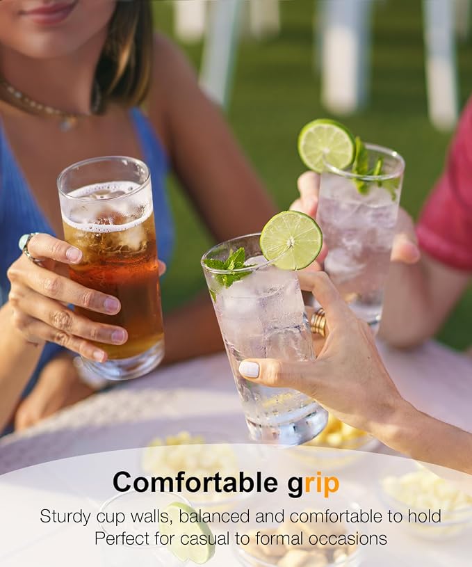 LUNA & MANTHA Drinking Water Glasses Set, Lead-Free Crystal Highball Glass, Tall Glass Cups for Cocktail Parties,Clear set of 6,13oz