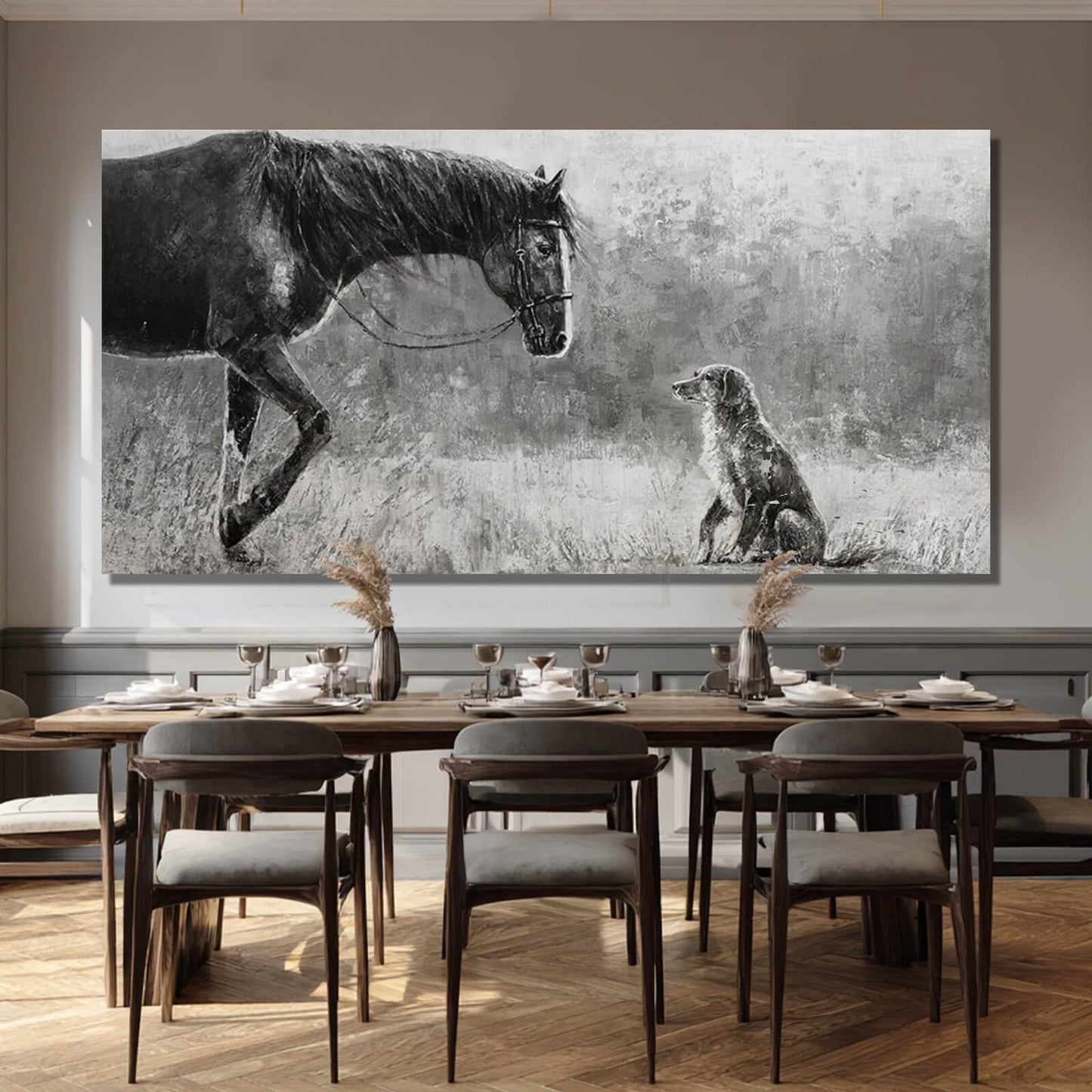 Artexist Horse Canvas Wall Decor Grey Wall Picture Modern Wall Hangings Decor 29"x58" Canvas Wall Art for Bedroom Kitchen Artwork