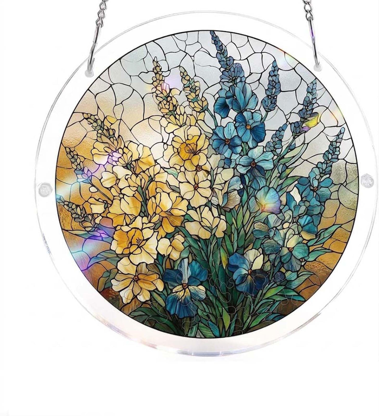 Acrylic Jigsaw Puzzle Suncatcher for Adults, Crystal Acrylic Puzzle Suncatcher, Stained Glass Style DIY Jigsaw, Unique Irregular Pieces for Home Decor (Spring Meadow)