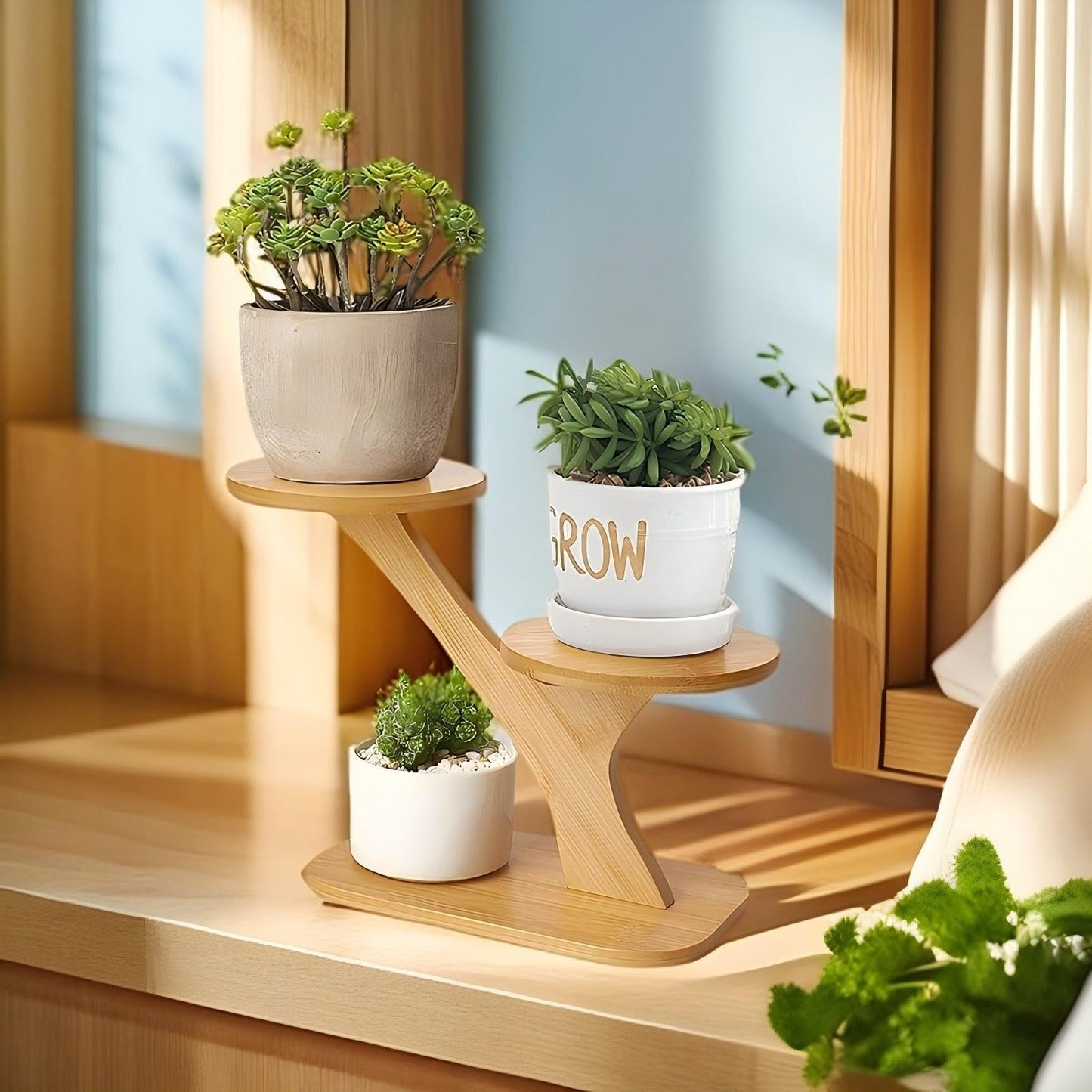 SRTFINE 2 Tiered Desk Plant Stand Bamboo Tree Plant Shelf Tabletop Succulent Herb Stand Desktop Plant Stand Indoor Plant Rack for in Living Room Office Decoration (2 Tiered)