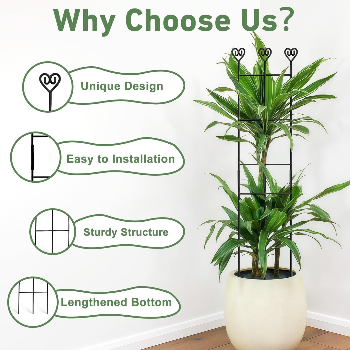 Xeeol 32in Large Indoor Plant Trellis for Climbing Plants, Expandable Metal Garden Trellis for Potted Plants, Tall Plant Supports for Ivy Pothos Hoya Monstera, 2p