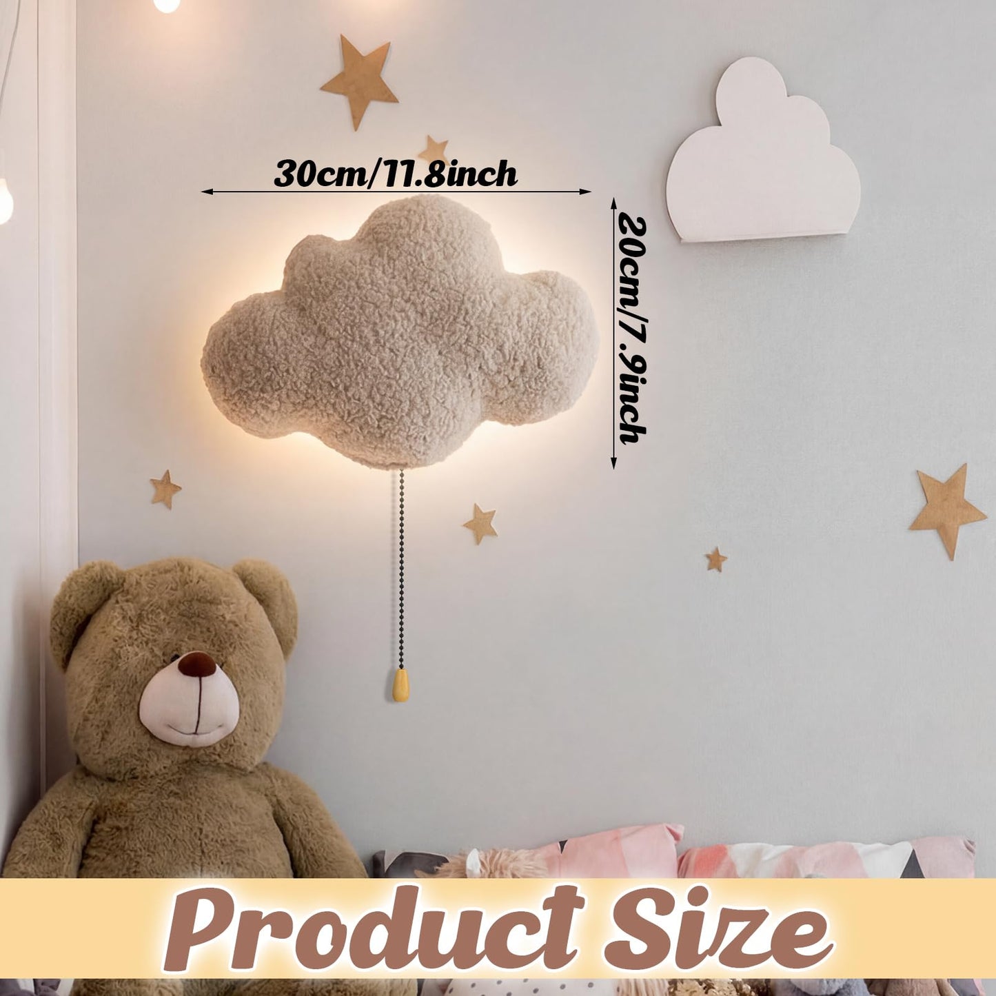 Aurelema Fluffy Cloud Night Light Wall Lamp Sleeping Nursery Lighting Cute Floating Battery Operated Hanging Lamp for Baby Boys Girls Bedroom Room Nursery Wall Decorations