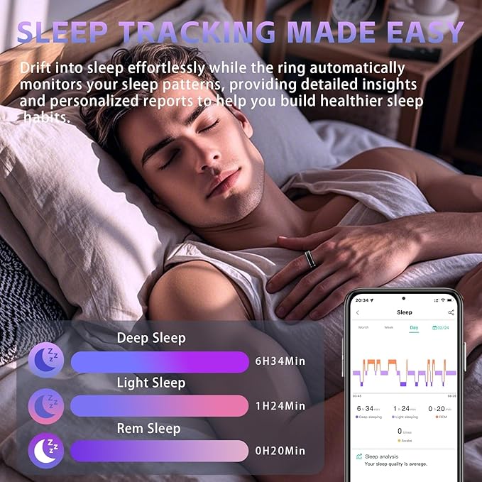 Smart Ring for Men Women ??Fitness Tracker Ring with Heart Rate, SpO2, Blood Pressure, Sleep Monitoring, Step & Calorie Counter, No Subscription Fee, iOS & Android Compatible (Black, 14)