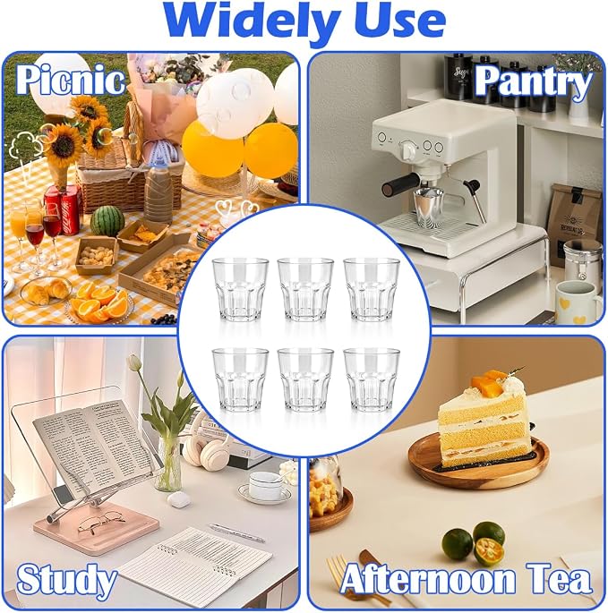 Plastic Drinking Glasses Set of 6, Unbreakable Water Tumbler, Acrylic Plastic Cups, Reusable Kids Drinking Cups for Children Kitchen Cocktail Picnic Party Juice Whiskey Wine (6pc-clear-160ml/5.4oz)