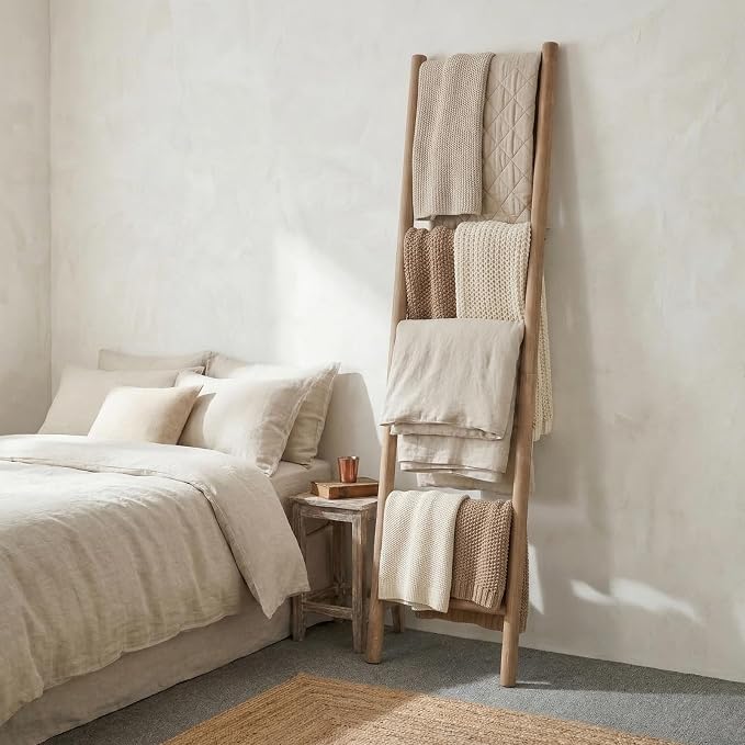 Wooden Blanket Ladder - 76in(7-Rung) Natural Wood Color- Leaning Wall Decor for Bedroom, Bathroom, Living Room - Rustic Quilt Holder (Brown (Knock Down), 76in(7-Rung) | Knock Down)