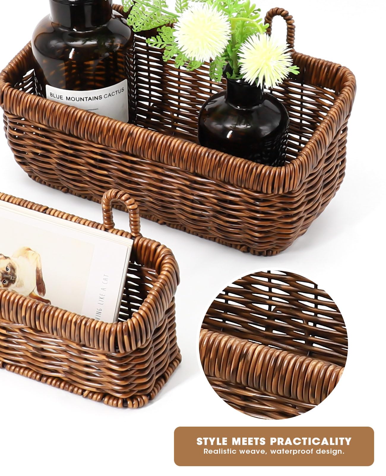 AceList Wall Hanging Basket, Boho Style Hand-Woven Hanging Storage Baskets - Set of 2, Ideal for Boho Room Decor, Kitchen, Garden, and Living Room(Brown)