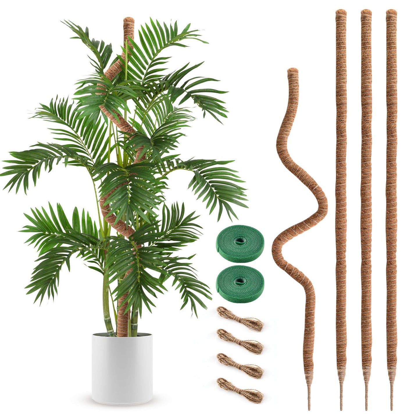 4 Pack Moss Pole 63 Inch Monstera Plant Support Moss Poles Bendable for Climbing Plants Longer Coco Coir Sticks Support Stakes Tall for Indoor Creeper DIY Shape Plants Grow Upwards