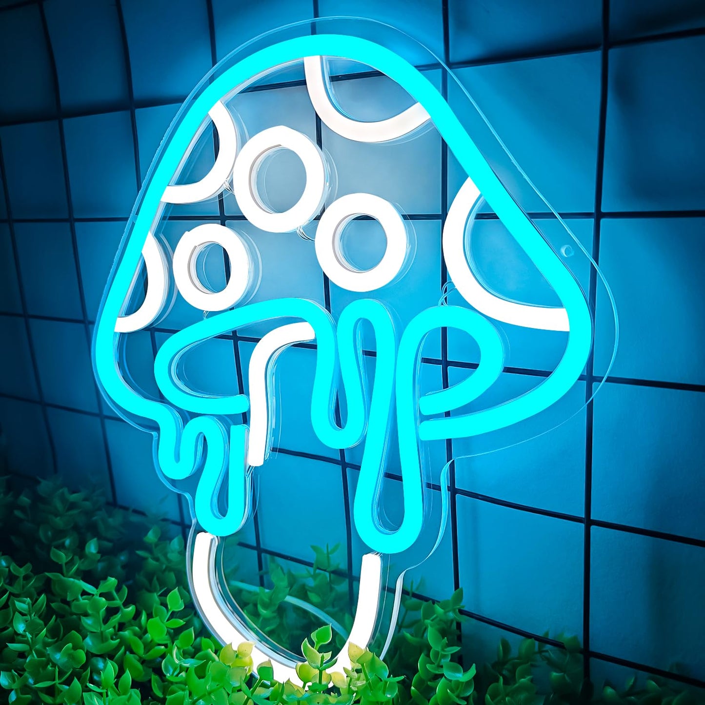 Ajoyferris Mushroom Neon Sign Dimmable Neon Light Sign Mushroom Night Light 3D Light Up Mushrooms Neon Signs for Wall Decor Game Room Bedroom Gift for Kids(Ice Blue)