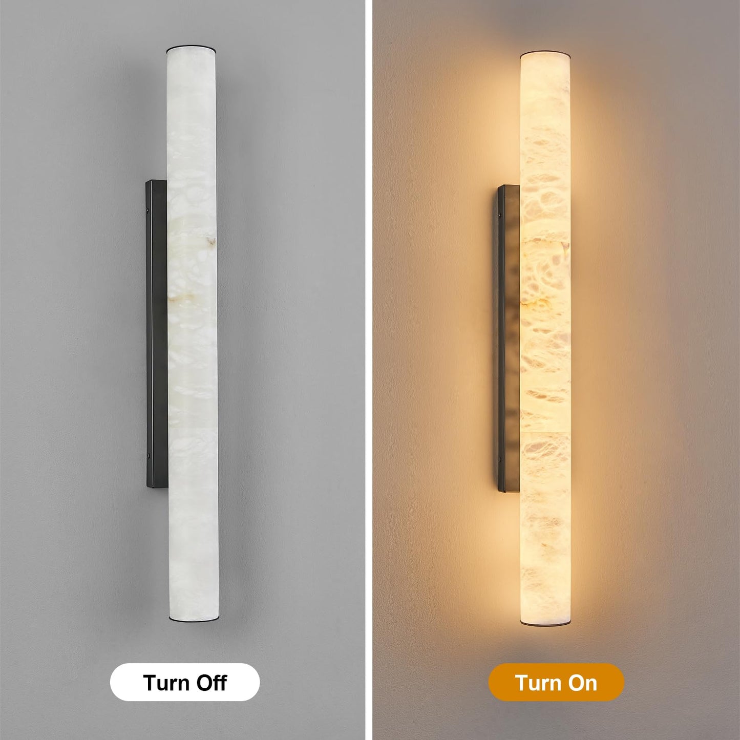 LMQNINE Natural Alabaster Wall Sconces Set of Two Spanish Marble Wall Light Cylinder Modern Black LED Sconce for Living Room Bedroom Bathroo Stairs（L-2Pack）