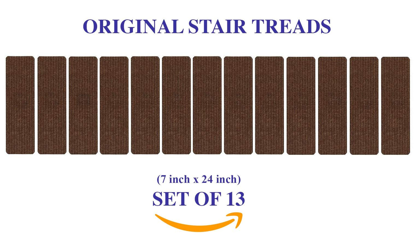 Stair Treads Collection Indoor Skid Slip Resistant Carpet Stair Tread Treads (7 inch x 24 inch) (Brown, Set of 13)
