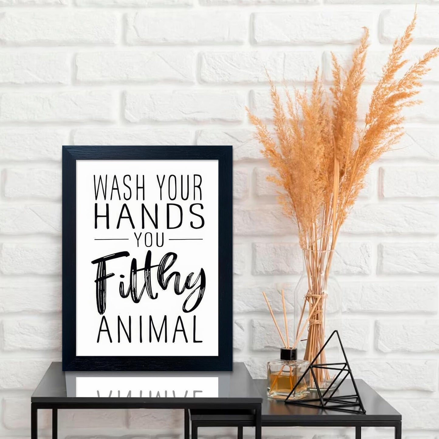 Bathroom Quotes Wall Decor, Black and White Bathroom Wall Art, Toilet Decor Signs Small Black Framed Canvas Art for Kid's Washroom