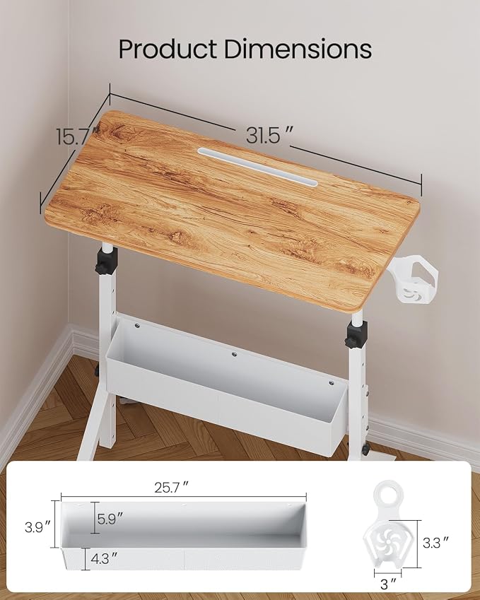 ErGear Mobile Standing Desk with Wheels, Adjustable Height 28.3″ to 46.1″, Rolling Laptop Cart with Cup Holder, Storage Basket, Computer & Pen Slot, Home Office Stand Up Desk, Light Vintage Brown
