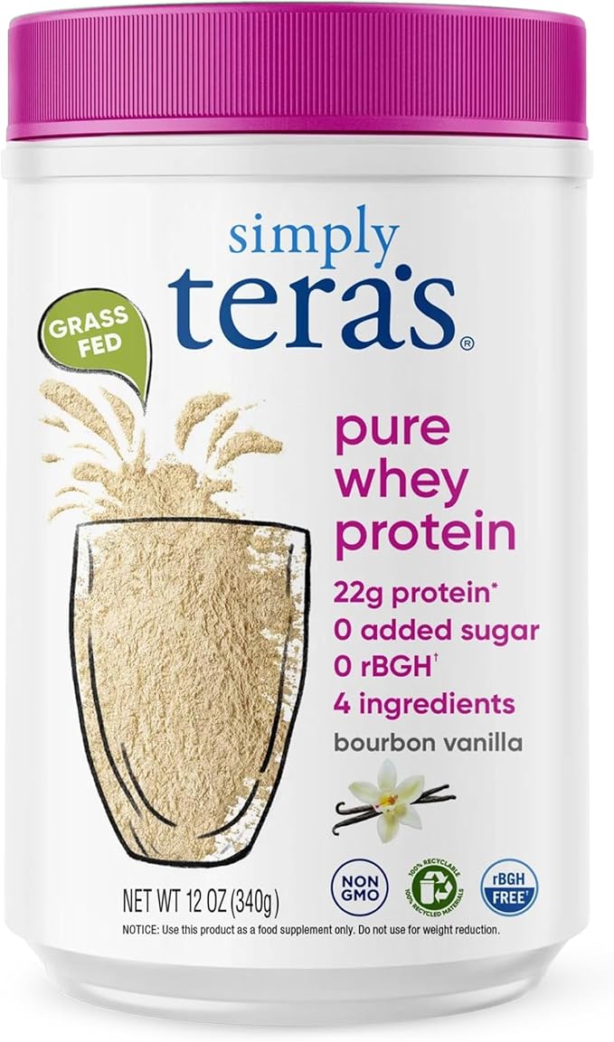 Simply tera's Pure Whey Protein Powder - Grass Fed Vanilla Whey Protein Powder, Clean, Made Without Artificial Sweeteners, Non-GMO, Kosher, rBGH-Free, Soy-Free - 12 Oz