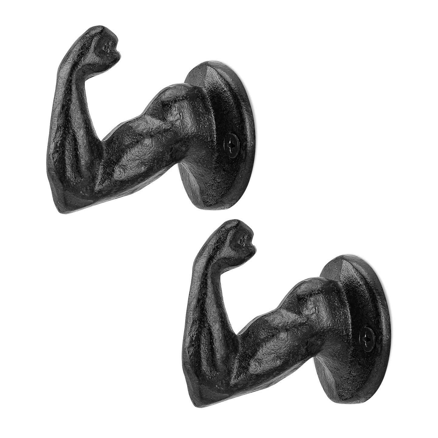 Womeet Rustic Cast Iron Coat Hooks, Wall Mounted Key Hook Holder, Farmhouse Decorative Muscle Hooks, Heavy Duty Wall Hooks for Hanging Coats, Hats, Bathrooms Towels, Gym Room 2pcs