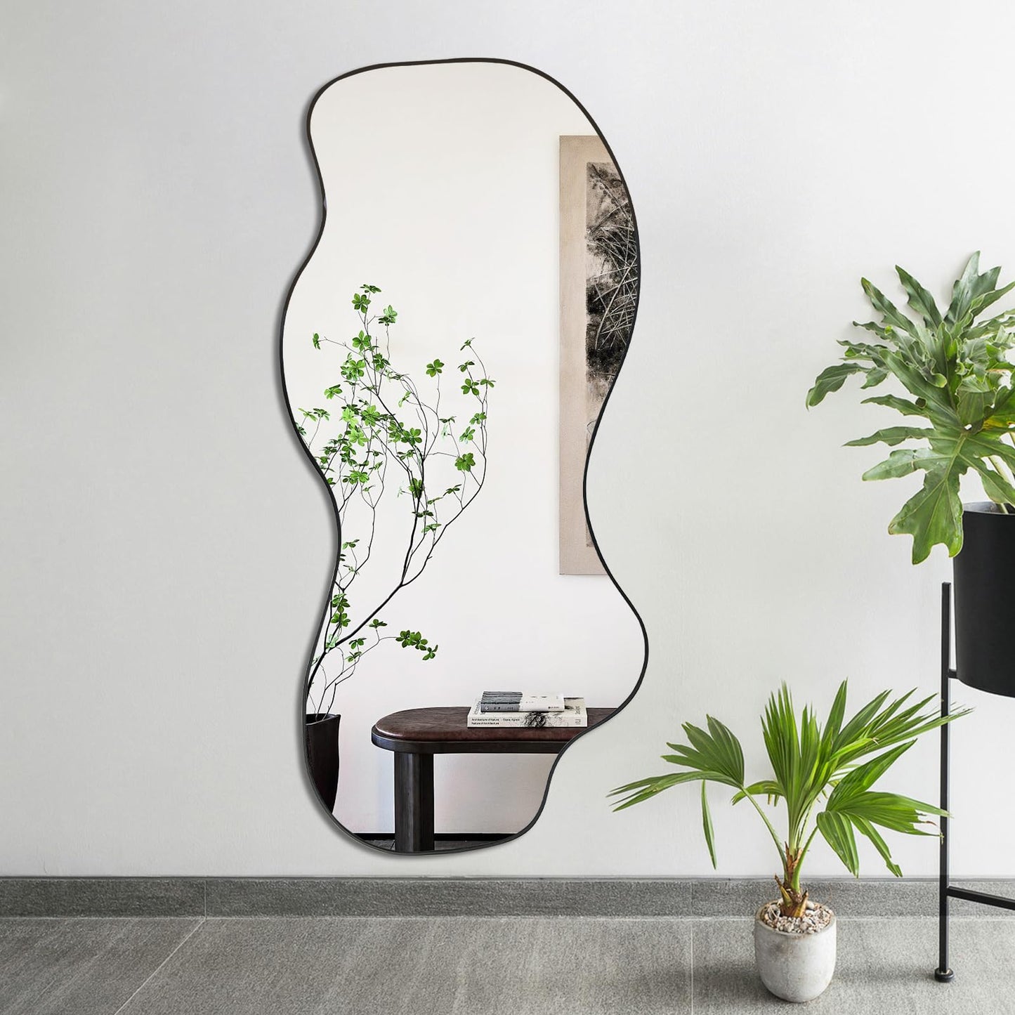 POZINO Irregular Mirror, 47.2"x21.6" Asymmetrical Frameless Mirror, Abstract Wall Mirrors, Modern Odd Shape Mirrors for Living Room Bathroom Bedroom Entryway, Hangs Vertically or Horizontally