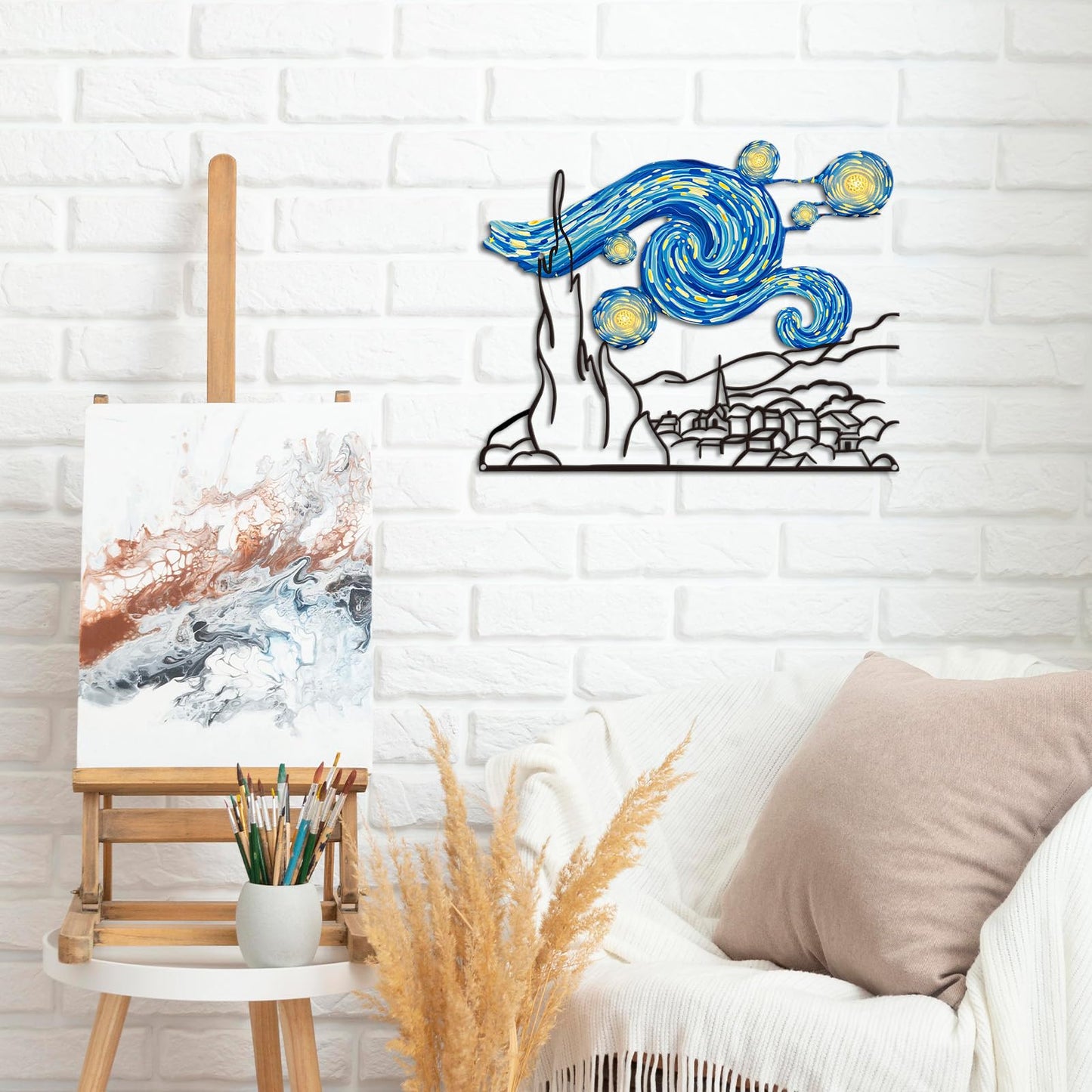 Kas Home The Starry Night Van Gogh Metal Wall Decor, Classic Painting Wall Art Abstract Artwork Prints for Home Bedroom Living Room Office Housewarming Gift