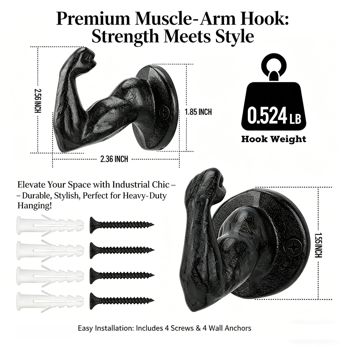 Womeet Rustic Cast Iron Coat Hooks, Wall Mounted Key Hook Holder, Farmhouse Decorative Muscle Hooks, Heavy Duty Wall Hooks for Hanging Coats, Hats, Bathrooms Towels, Gym Room 2pcs