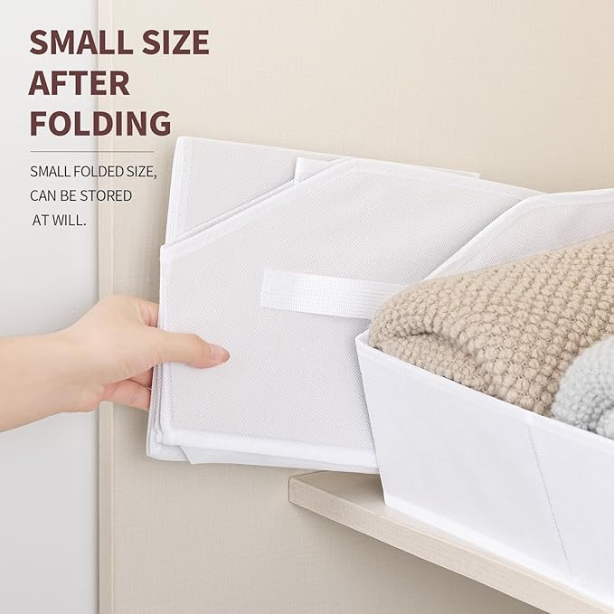 Homsorout Storage Bins for Shelves - Large Trapezoid Closet Shelf Organizer, Fabric Organization Bins with Handles, Storage Baskets for Clothes, Towel, Purse, 4 Pack, White
